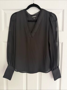Express Black Size XS Sheer V-Neck Long-Sleeve Blouse
